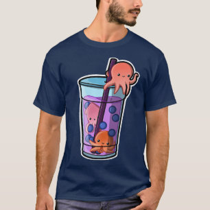 Camiseta Octopus Bubble Chá Adorável Kawaii Animal Cute Bob