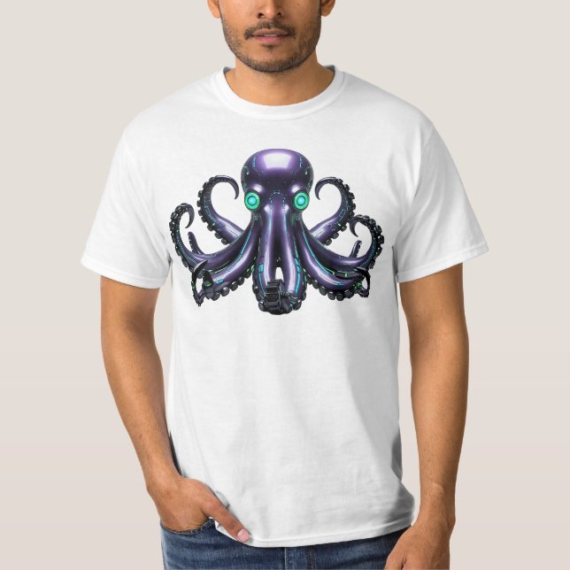 Camiseta Octopus Cibernético - Criatura Futurística Do Mar (Frente)