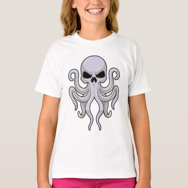 Camiseta Octopus com 8 Braços e Crânio (Frente)