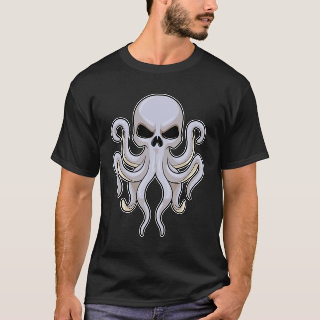 Camiseta Octopus com 8 Braços e Crânio (Frente)