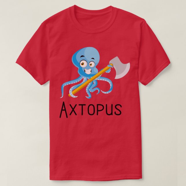Camiseta Octopus Com Ax Axtopus Ax Puns Jogando Puns Fu (Frente do Design)