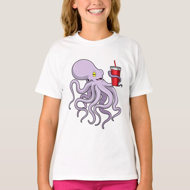Camiseta Octopus com caneta de Bebendo (Frente)