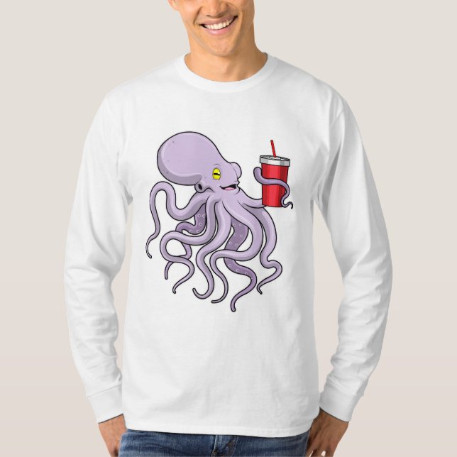 Camiseta Octopus com caneta de Bebendo (Frente)