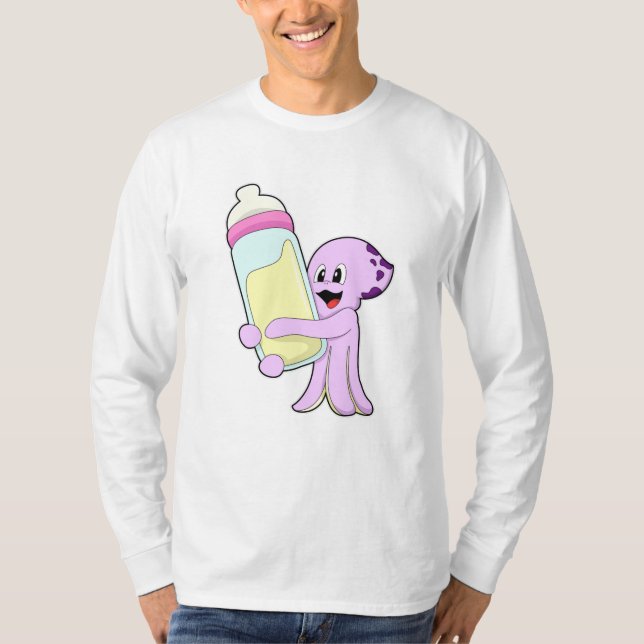 Camiseta Octopus com frasco de bebê Leite (Frente)