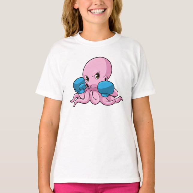Camiseta Octopus como Boxer com luvas in a box (Frente)