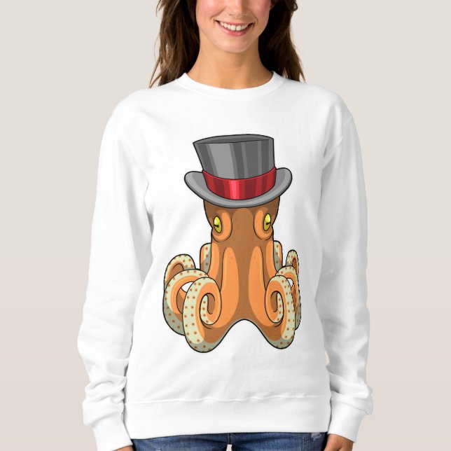 Camiseta Octopus como cavalheiro com chapéu superior (Frente)