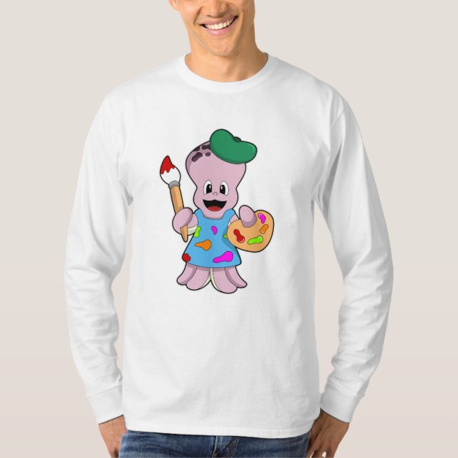 Camiseta Octopus como Pincel com Pincel de Tinta (Frente)