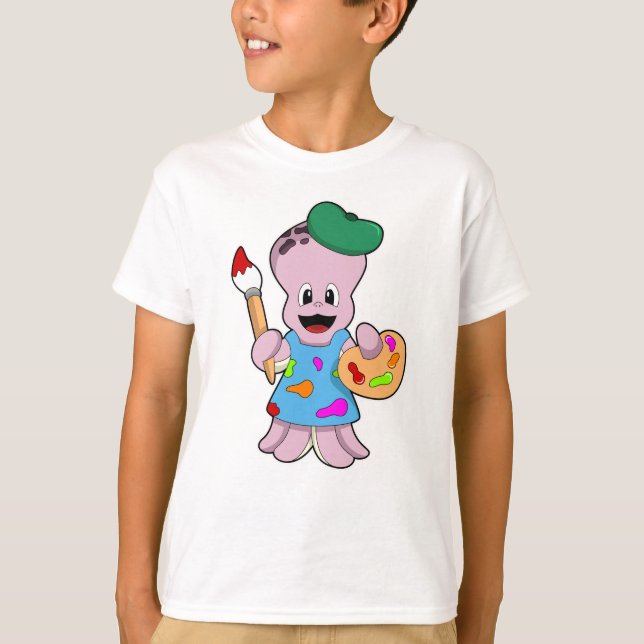 Camiseta Octopus como Pincel com Pincel de Tinta (Frente)