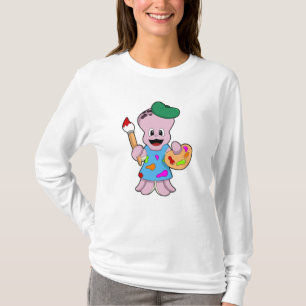 Camiseta Octopus como Pincel com Pincel de Tinta