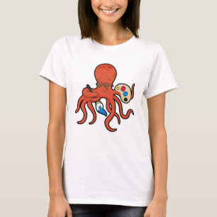 Camiseta Octopus como Pintor com Pintor e Pincel