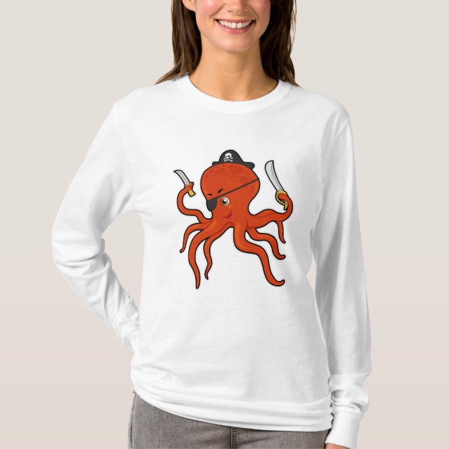 Camiseta Octopus como pirata com espada e faca (Frente)