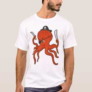 Camiseta Octopus como pirata com espada e faca
