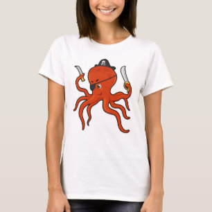 Camiseta Octopus como pirata com espada e faca