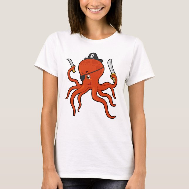 Camiseta Octopus como pirata com espada e faca (Frente)