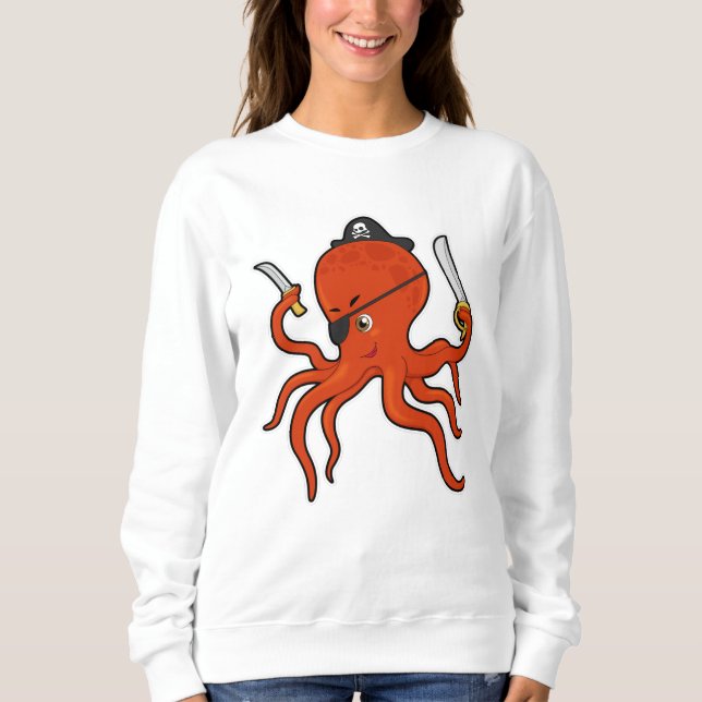 Camiseta Octopus como pirata com espada e faca (Frente)