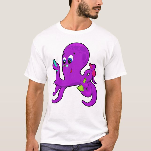 Camiseta Octopus como professor com equipamento de laborató (Frente)