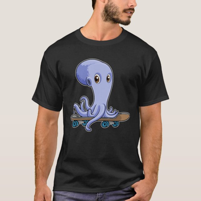 Camiseta Octopus como skater com skate (Frente)