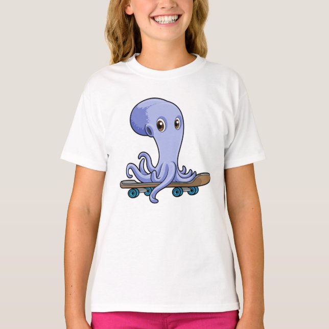 Camiseta Octopus como skater com skate (Frente)