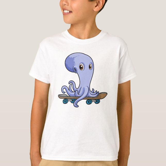 Camiseta Octopus como skater com skate (Frente)