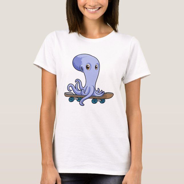 Camiseta Octopus como skater com skate (Frente)