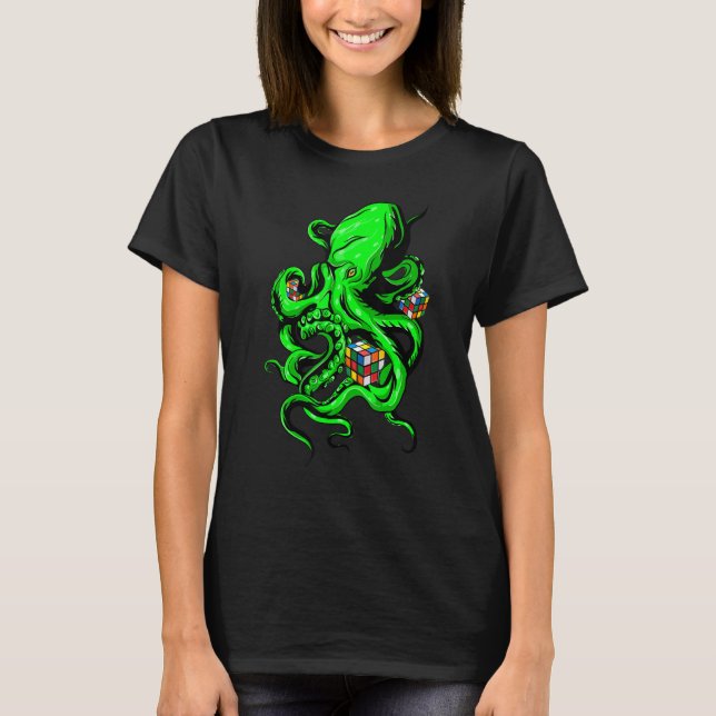 Camiseta Octopus Cube Speed Cubing Math Quebra-cabeça Cuber (Frente)