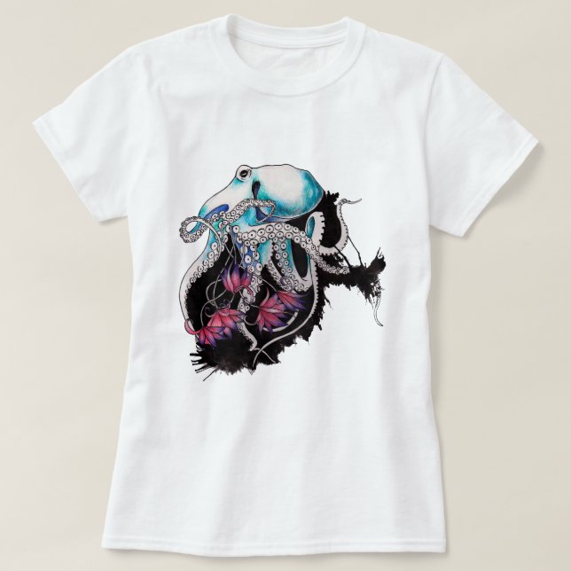 Camiseta Octopus de Aquarela (Frente do Design)