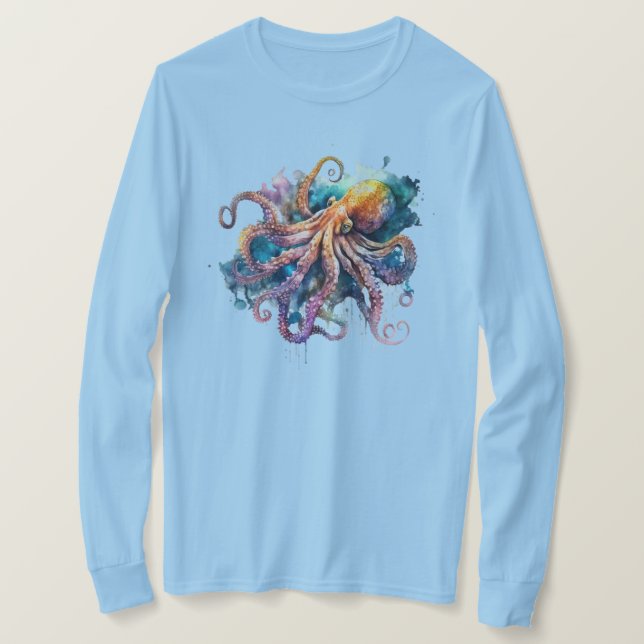Camiseta Octopus de Aquarela (Frente do Design)