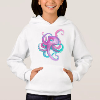 Camiseta Octopus de aquarela rosa-branca