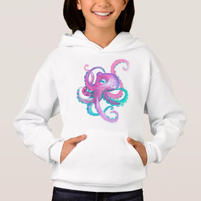 Camiseta Octopus de aquarela rosa-branca   (Frente)