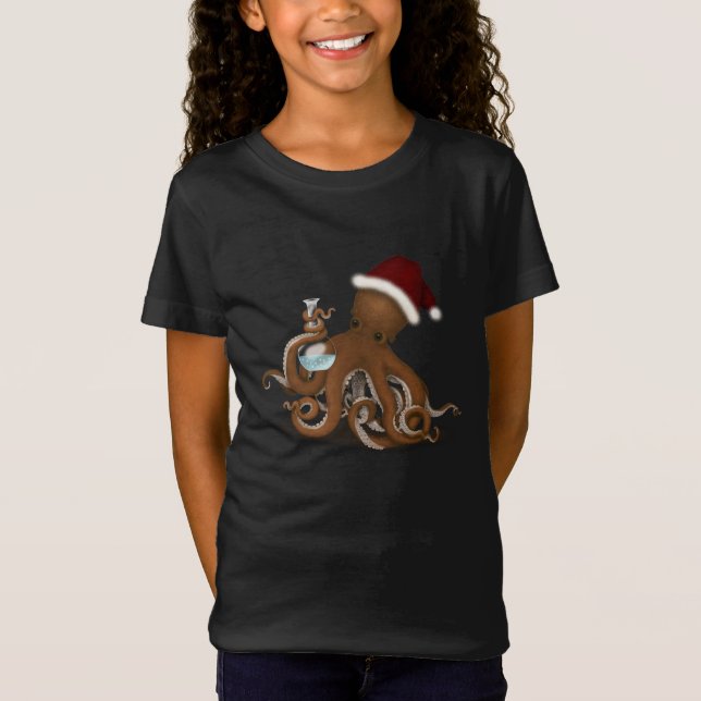 Camiseta Octopus de Química em Santa Hat Steampunk Natal (Frente)
