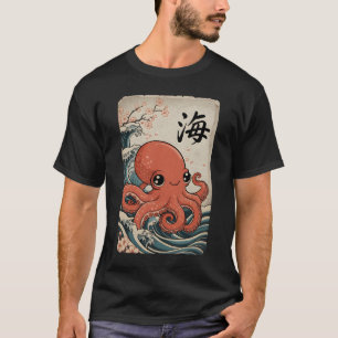 Camiseta Octopus Do Japão E Árvore De Flor De Cereja - Árvo