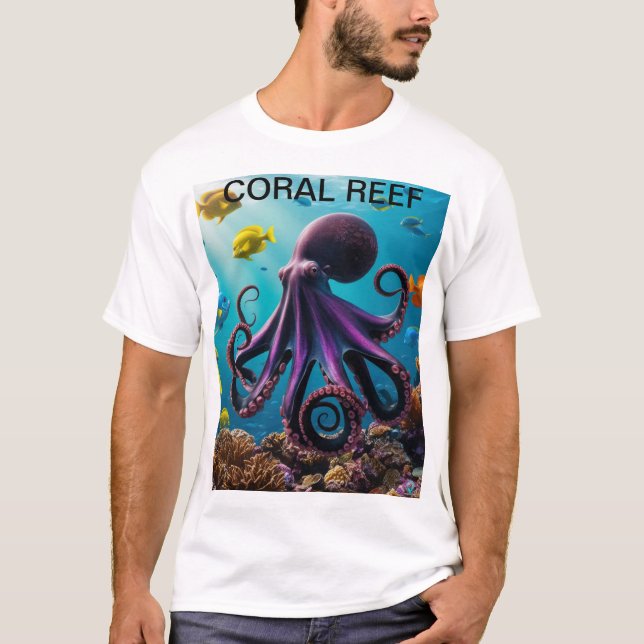 Camiseta Octopus e Coral Reef Harmony" (Frente)