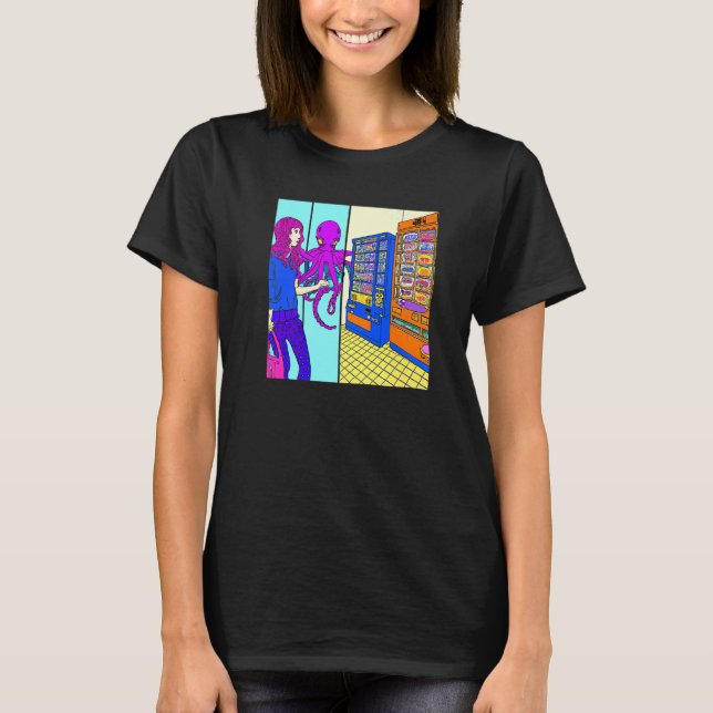 Camiseta Octopus e Girl Automat Vending Machine gatcha ar (Frente)