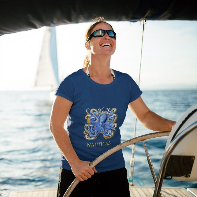Camiseta Octopus Elegante Azul Pessoal do barco (Criador carregado)