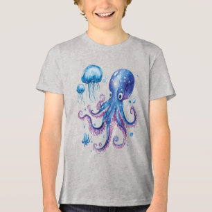 Camiseta Octopus Elétrico do Abismo e medusas brilhantes