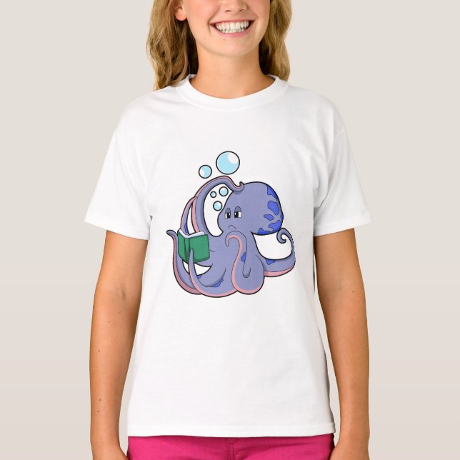 Camiseta Octopus em Leitura com Livro (Frente)