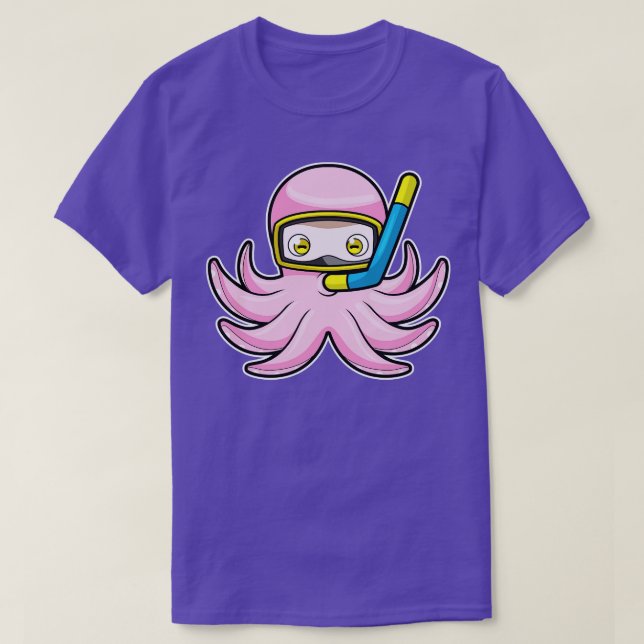 Camiseta Octopus em mergulho com os óculos de natação de Sn (Frente do Design)