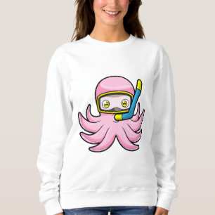 Camiseta Octopus em mergulho com Snorkel e óculos de nata