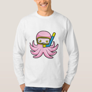 Camiseta Octopus em mergulho com Snorkel e óculos de nata