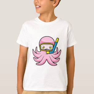 Camiseta Octopus em mergulho com Snorkel e óculos de nata