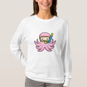 Camiseta Octopus em mergulho com Snorkel e óculos de nataçã