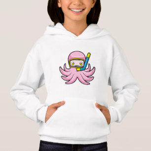 Camiseta Octopus em mergulho com Snorkel e óculos de nataçã