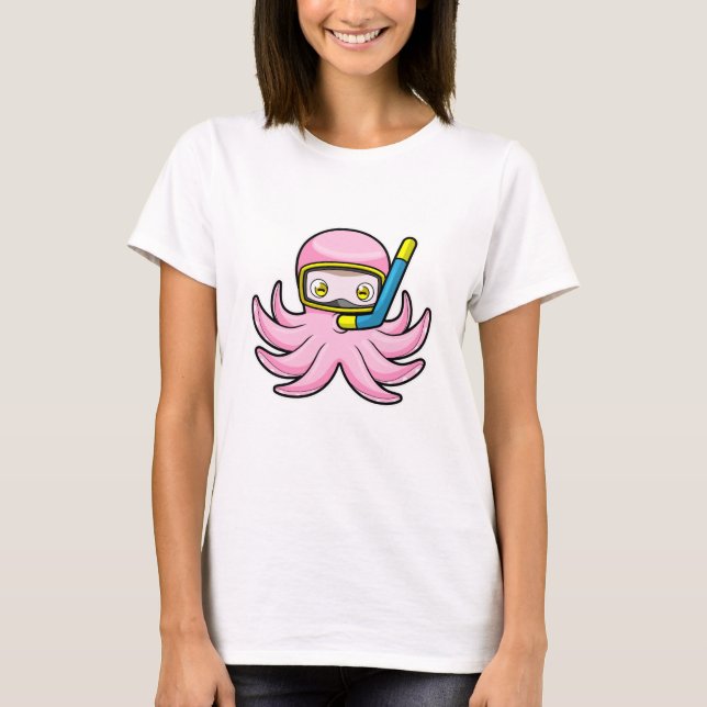 Camiseta Octopus em mergulho com Snorkel e óculos de nataçã (Frente)