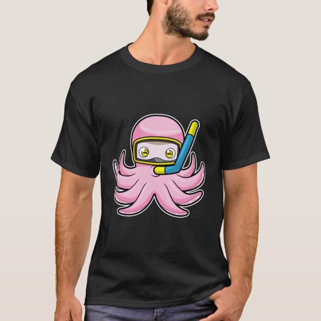 Camiseta Octopus em mergulho com Snorkel e óculos de nataçã (Frente)