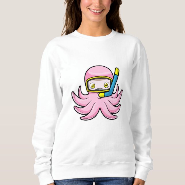 Camiseta Octopus em mergulho com Snorkel e óculos de nataçã (Frente)