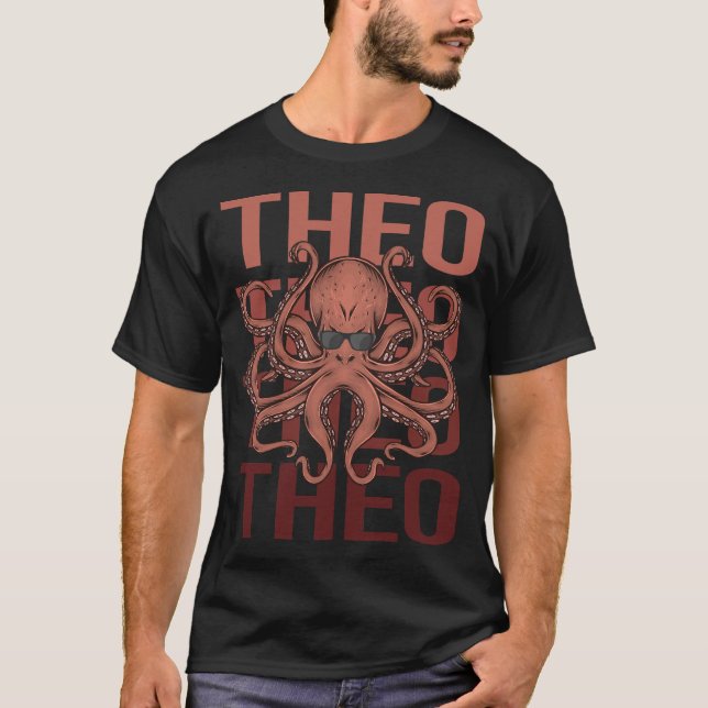 Camiseta Octopus Engraçado - Nome Theo (Frente)
