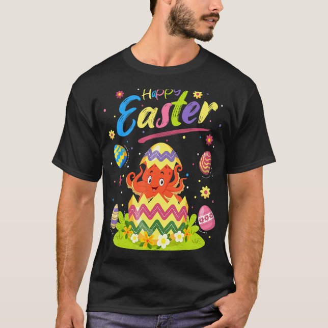 Camiseta Octopus Fish Easter Ovopus Felz pascoa de Octopus (Frente)