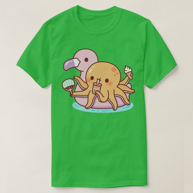 Camiseta Octopus Gelado no Flamingo Float Rosa (Frente do Design)