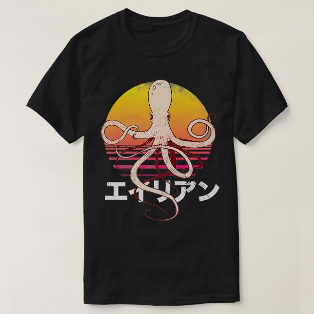 Camiseta Octopus japonês retrô libera o Kraken  (Frente do Design)