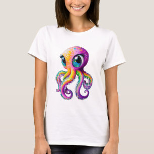Camiseta Octopus Kawaii com olhos brilhantes.